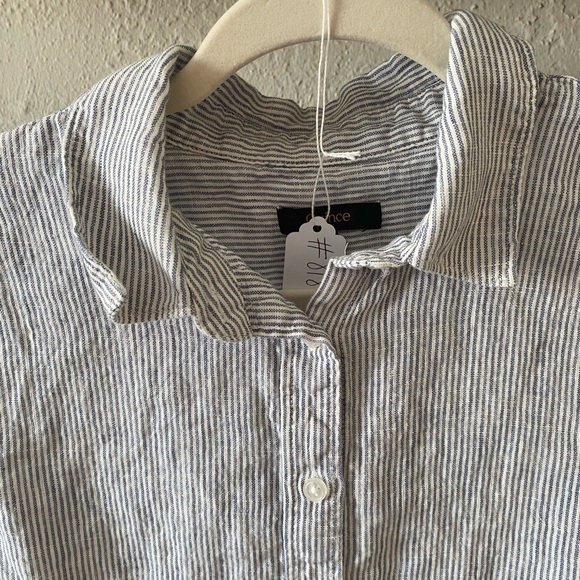 Quince Blue Pinstripe 100% European Linen Buttoned Top Classic Business Spring M - Picture 2 of 10